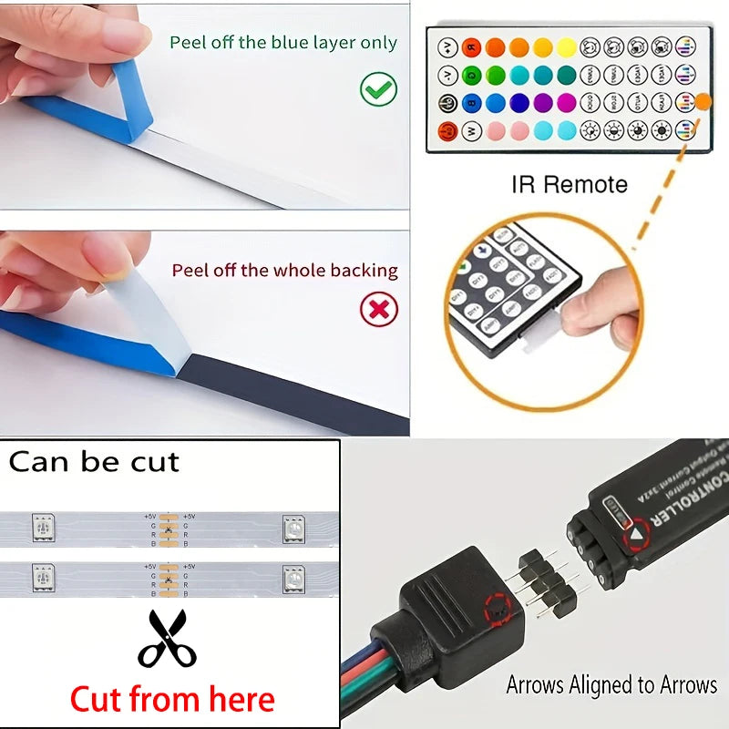 RGB LED Strip Lights – APP & 44-Key Music Sync Remote Control