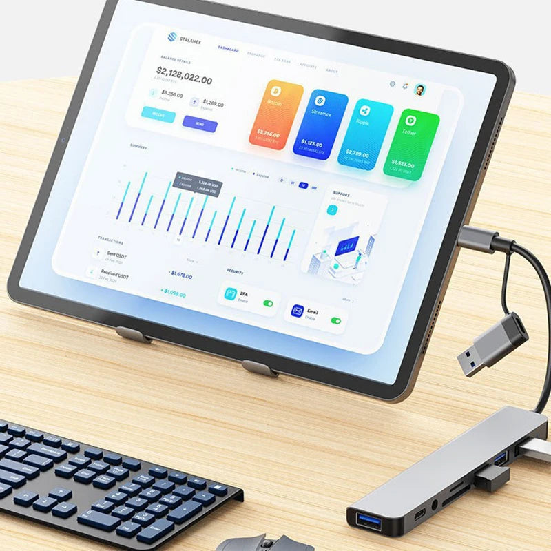 8-in-2 USB & Type-C Docking Station – Multiport Adapter with Audio & Card Reader