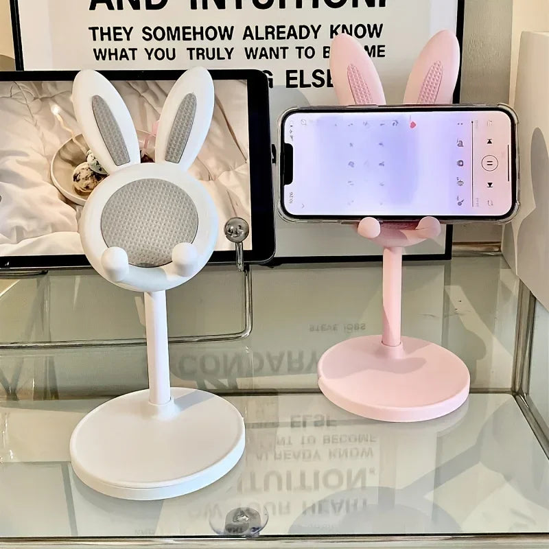 Cute Rabbit Phone Holder Desktop Mobile Cell Stand Can Lift and Adjust Height the desktop Bracket For iPhone IPad Samsung Xiaomi
