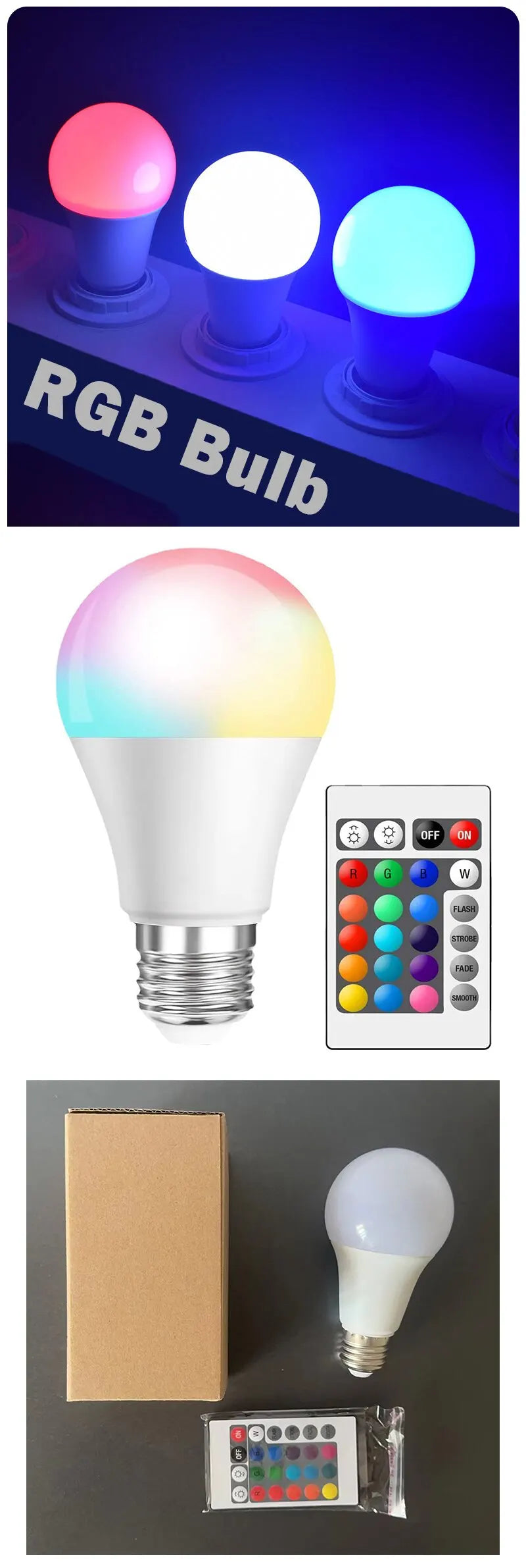 16-Color RGB LED Bulb - Dimmable Smart Lamp with Remote Control