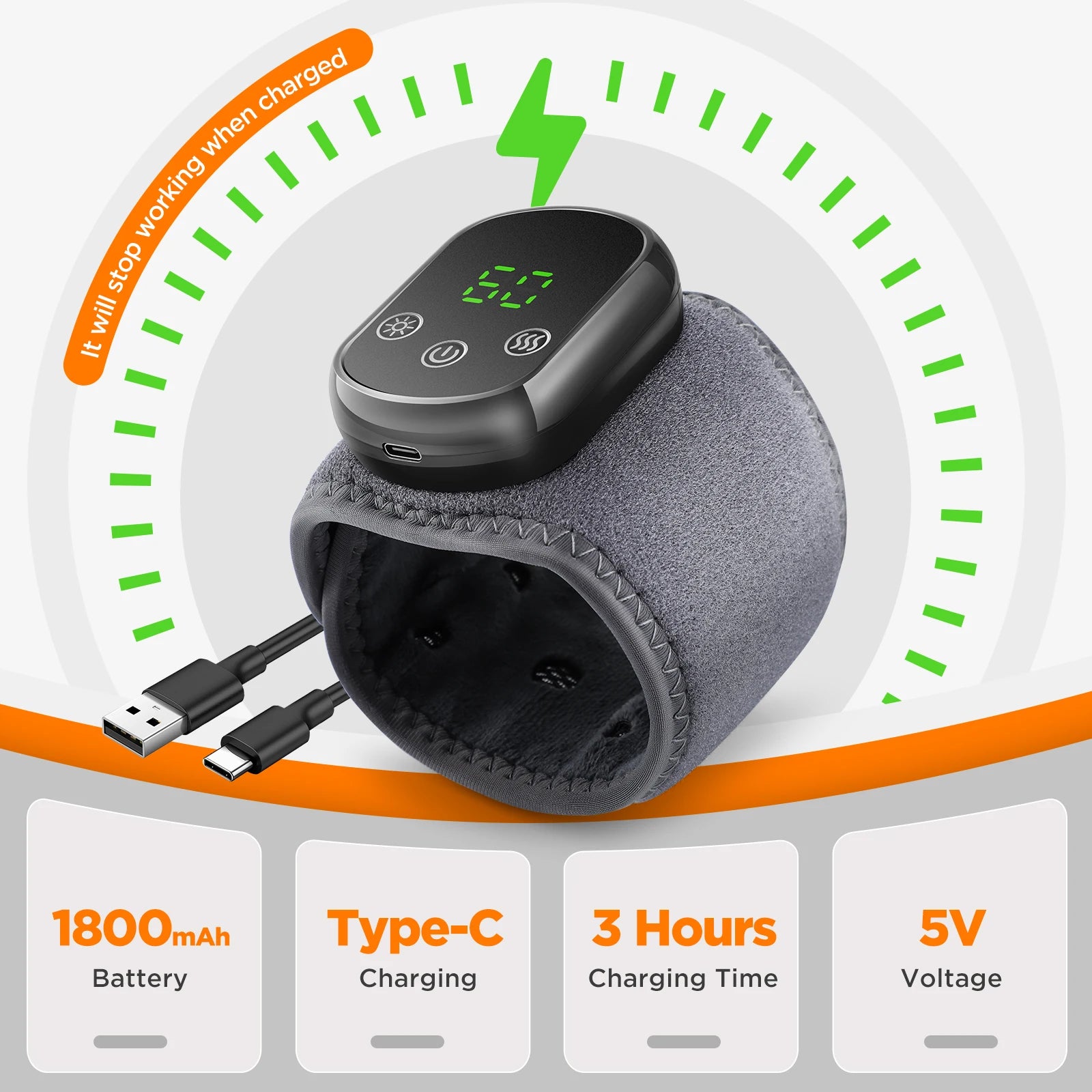 2 IN 1 Heating & Wrist Guard Vibration Massage Three-speed Temperature Adjustment USB Plug Cold Hot Protect Heating Wristband
