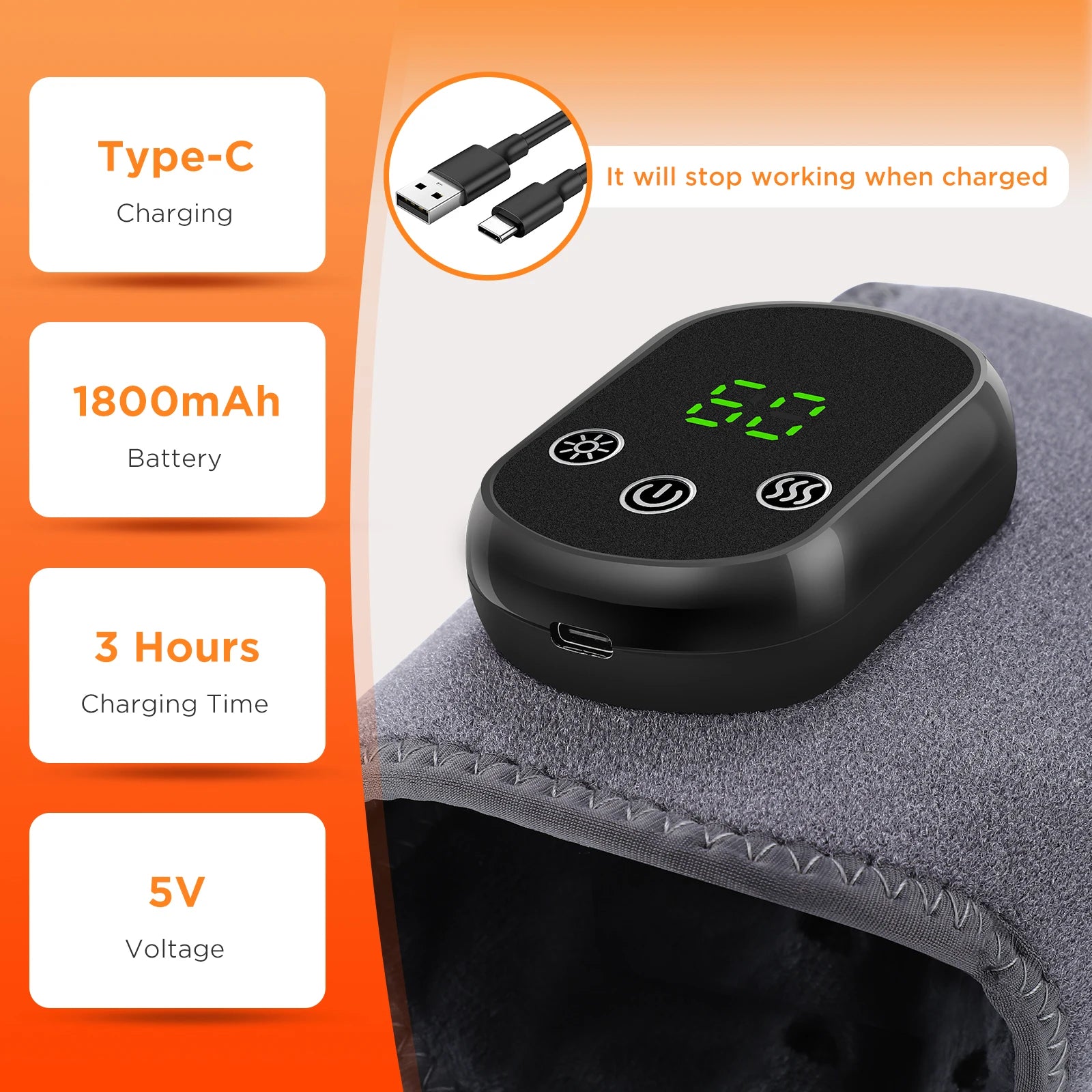 2 IN 1 Heating & Wrist Guard Vibration Massage Three-speed Temperature Adjustment USB Plug Cold Hot Protect Heating Wristband