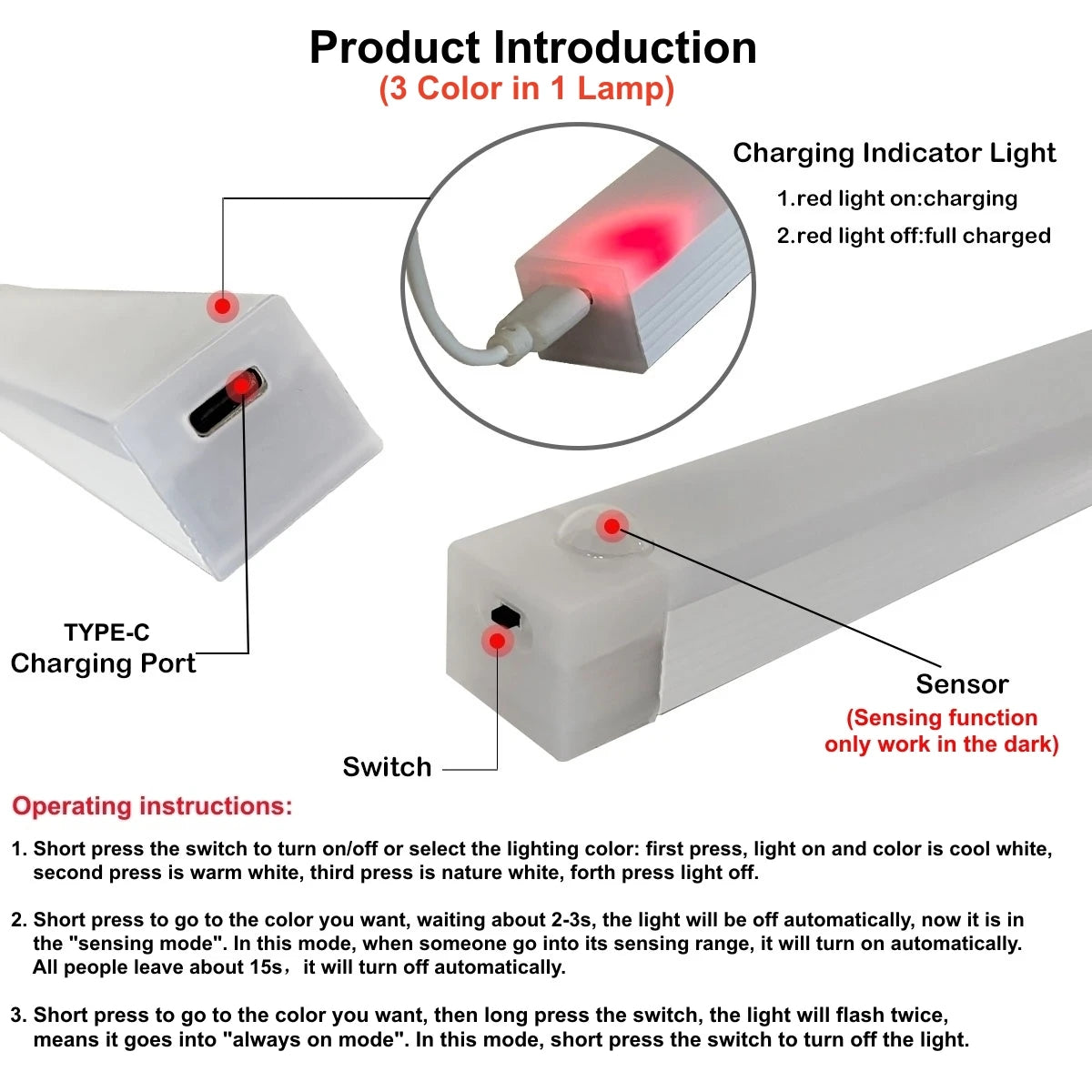 Motion Sensor USB Rechargeable Bar Light