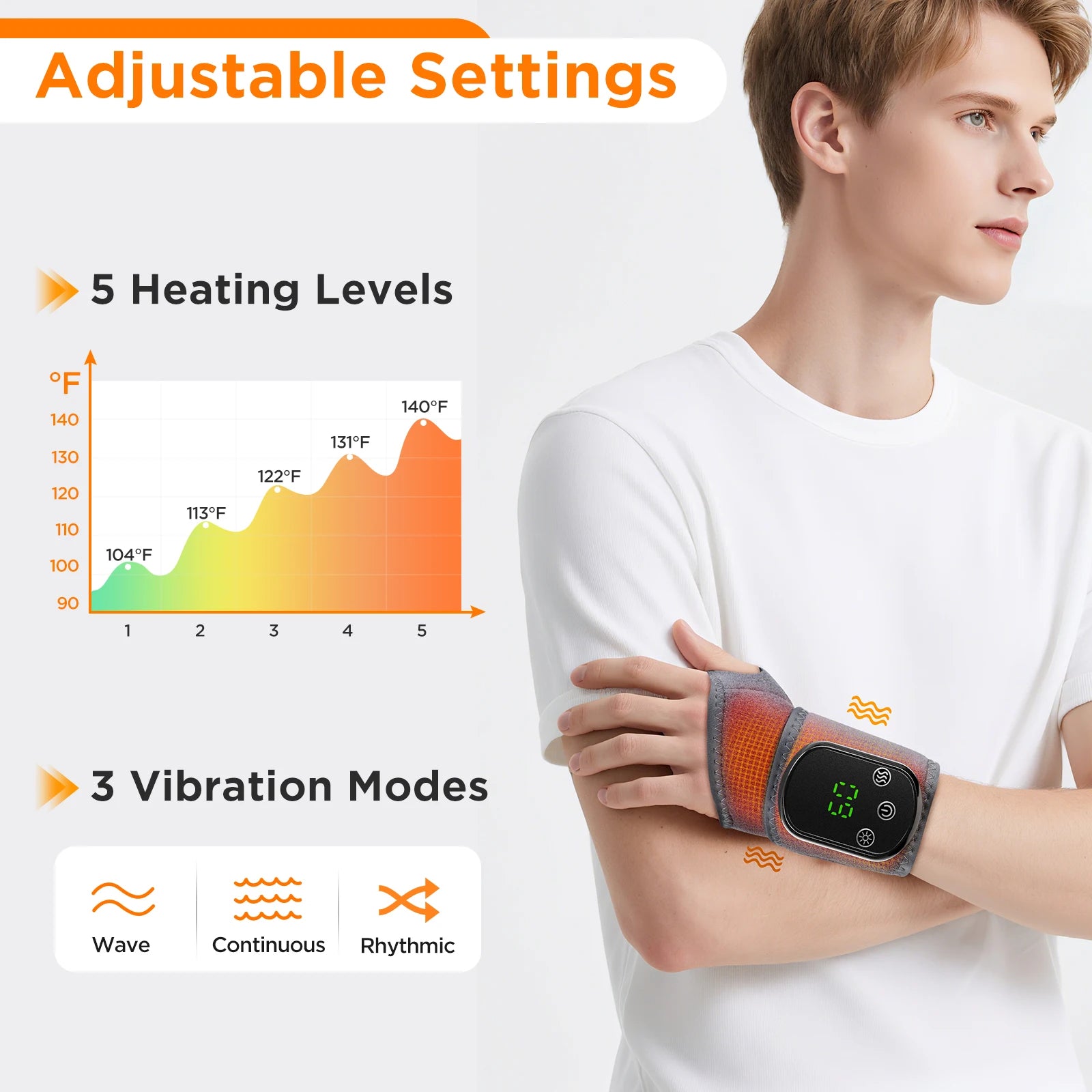 2 IN 1 Heating & Wrist Guard Vibration Massage Three-speed Temperature Adjustment USB Plug Cold Hot Protect Heating Wristband