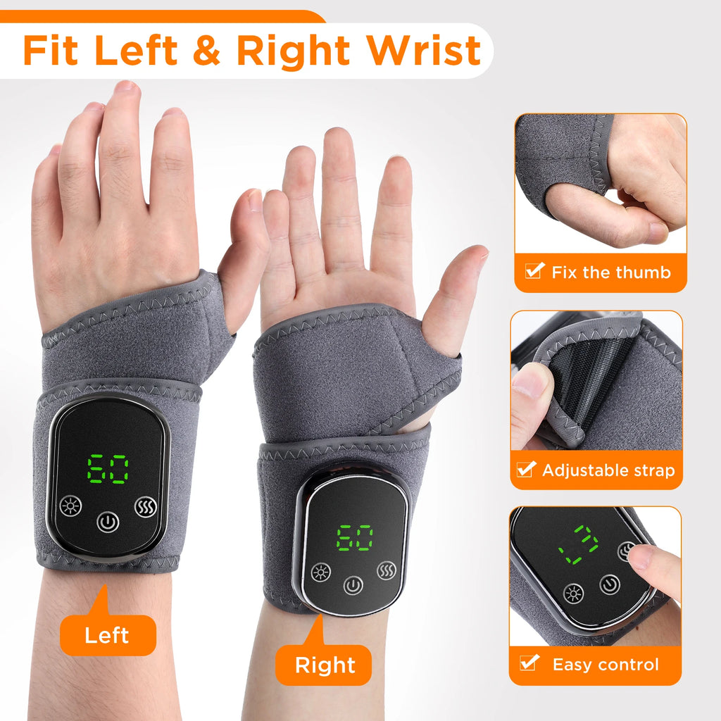2 IN 1 Heating & Wrist Guard Vibration Massage Three-speed Temperature Adjustment USB Plug Cold Hot Protect Heating Wristband