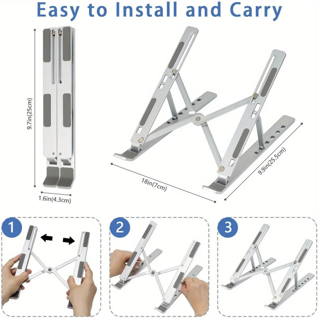 Adjustable Aluminum Laptop Stand – Foldable & Portable for 8–16” Laptops