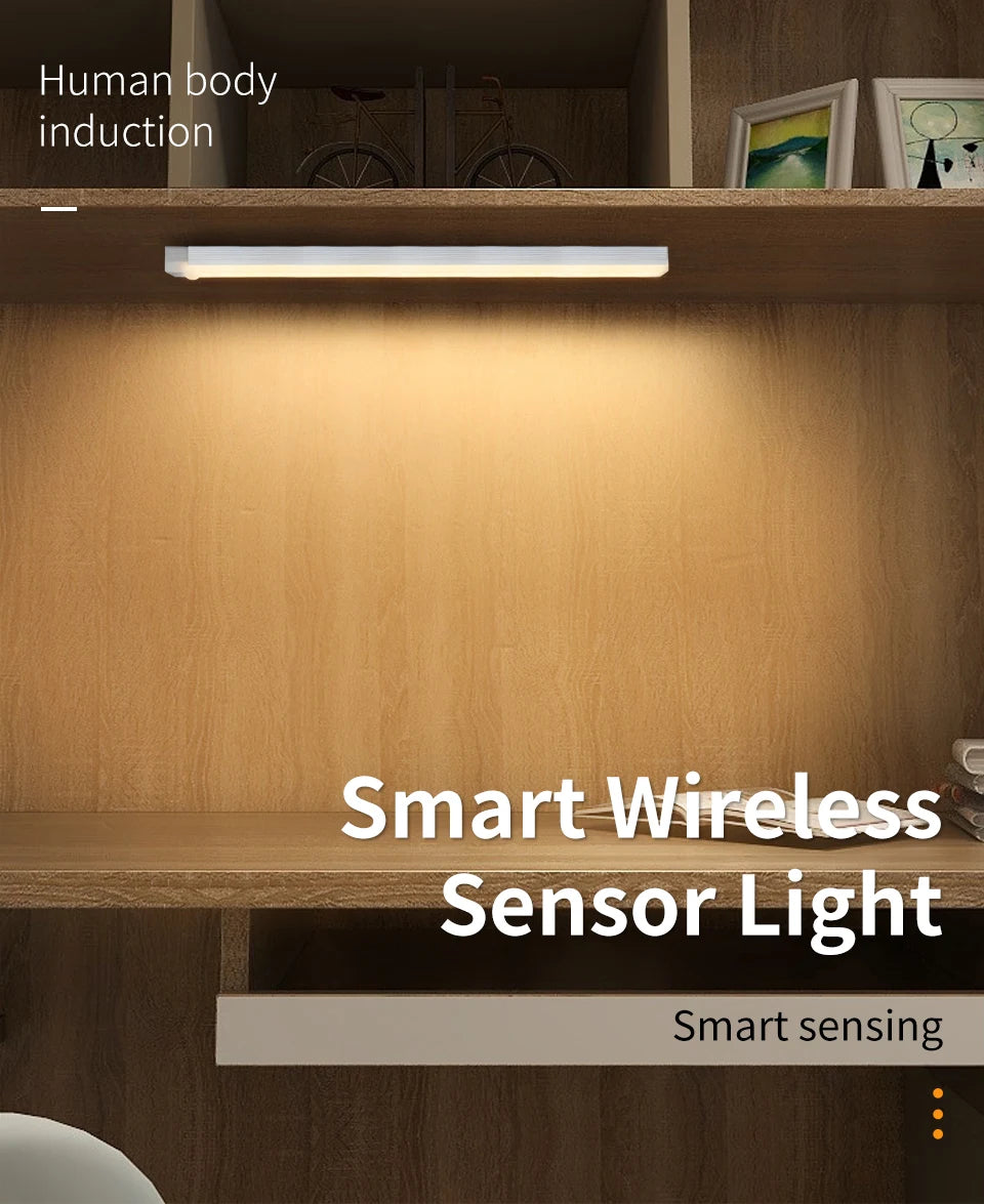 Motion Sensor LED Cabinet Light Rechargeable Induction Night Light Wireless Portable Detector Lamp Kitchen Staircase Backlight