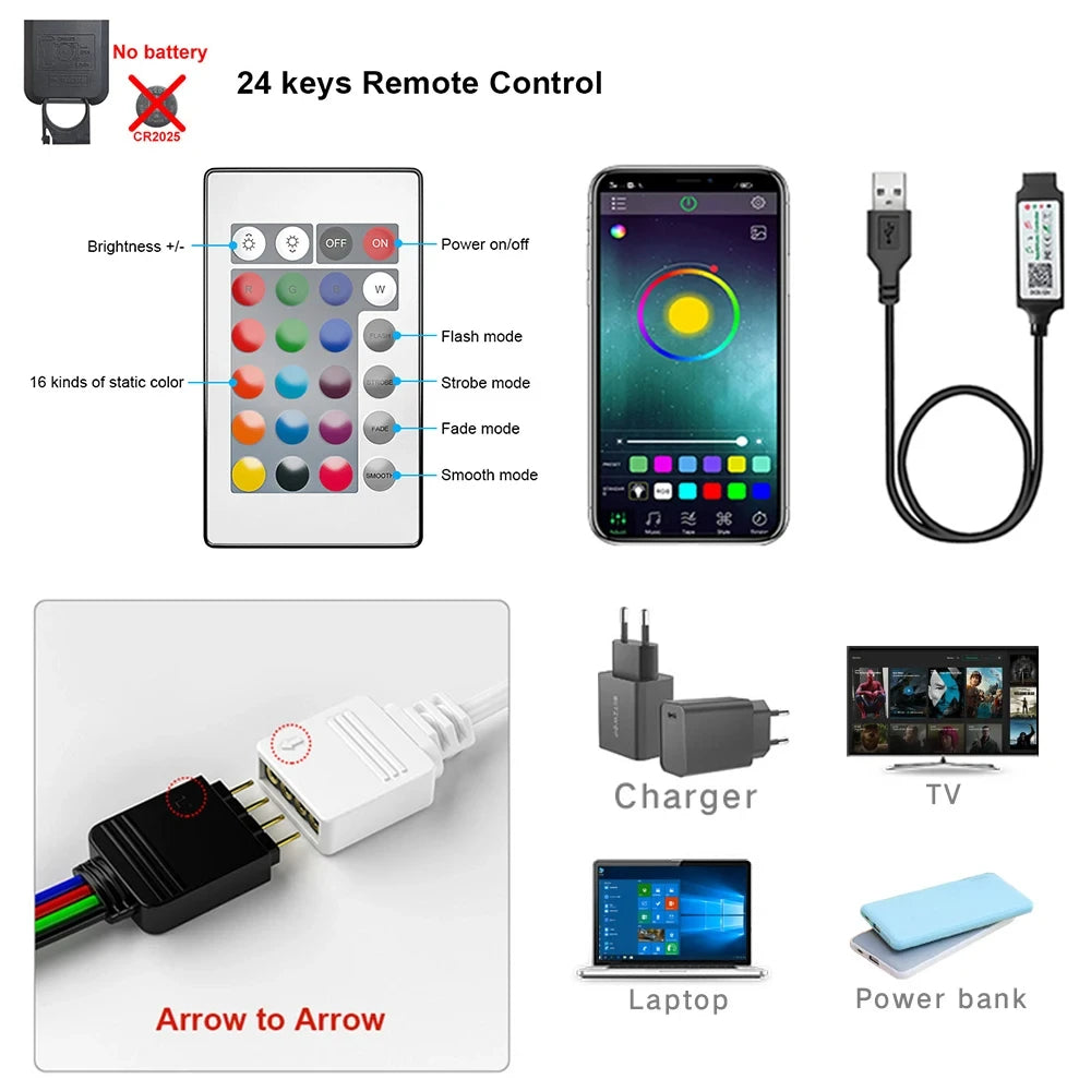 Smart LED Strip Lights – Bluetooth 5050 RGB with App & Remote Control