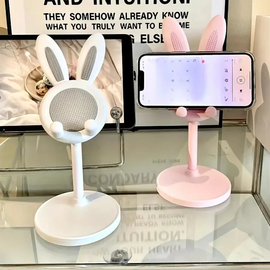Cute Rabbit Phone Holder Desktop Mobile Cell Stand Can Lift and Adjust Height the desktop Bracket For iPhone IPad Samsung Xiaomi