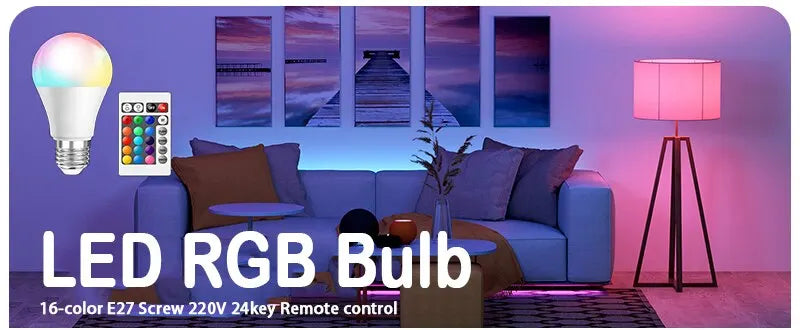 16-Color RGB LED Bulb - Dimmable Smart Lamp with Remote Control